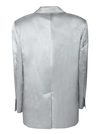 Pinko Single-breasted Slub Satin Blazer In Green