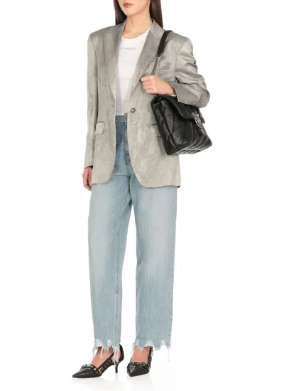 Pinko Single-breasted Slub Satin Blazer In Green