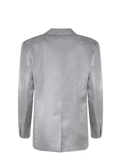 Pinko Single-breasted Slub Satin Blazer In Green