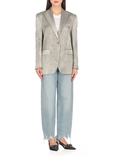 Pinko Single-breasted Slub Satin Blazer In Green