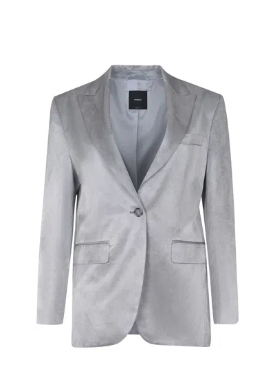 Pinko Single-breasted Slub Satin Blazer In Green