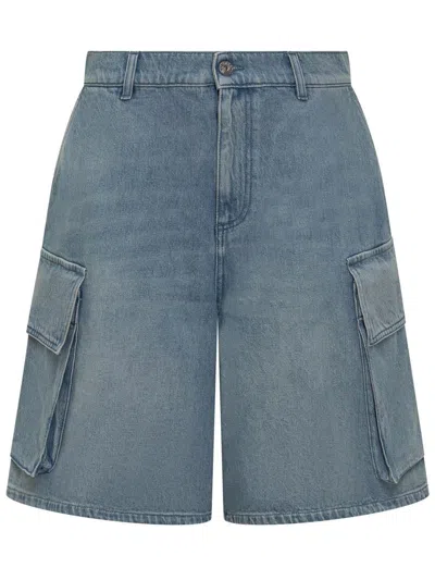 Jw Anderson Light Blue Bermuda Shorts With Cargo Pockets And Logo Patch On The Back