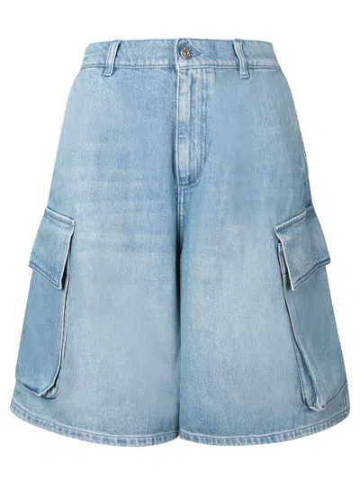 Jw Anderson Light Blue Bermuda Shorts With Cargo Pockets And Logo Patch On The Back