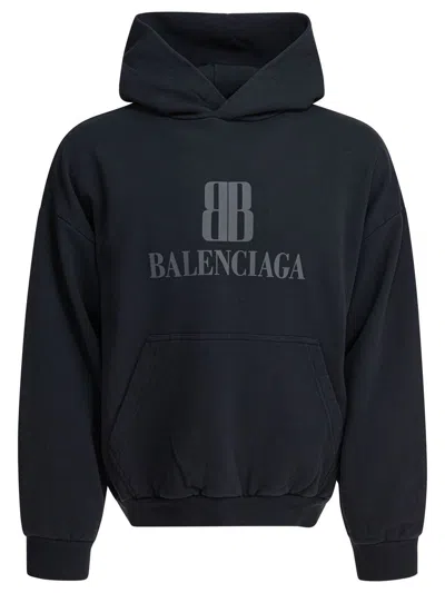 Balenciaga Black Hoodie With Fixed Hood And Logo Lettering On The Front In Cotton Man In Black