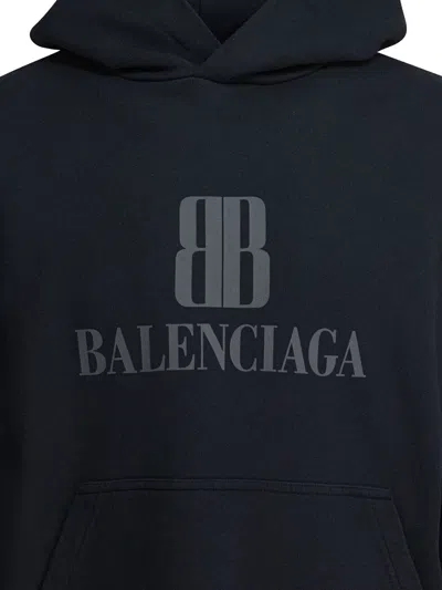 Balenciaga Black Hoodie With Fixed Hood And Logo Lettering On The Front In Cotton Man In Black