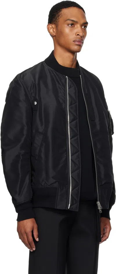 Sacai Black Nylon Twill Bomber Jacket In Black