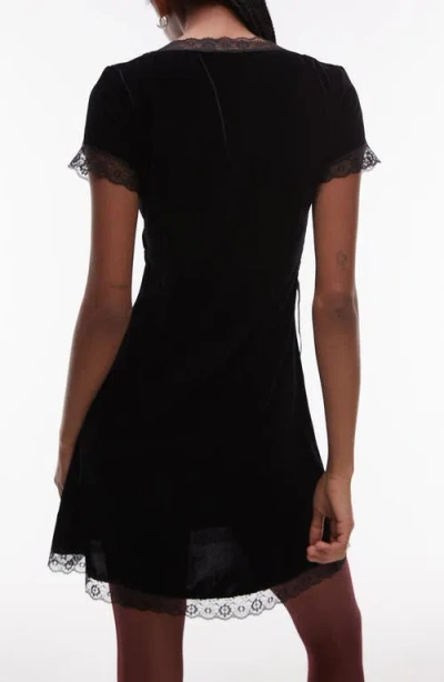 Topshop Short Sleeve Velvet & Lace Minidress