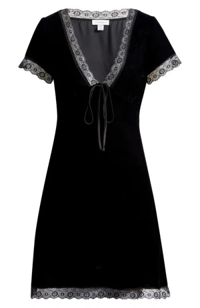 Topshop Short Sleeve Velvet & Lace Minidress