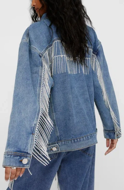 Nasty Gal Diamante Fringe Denim Jacket