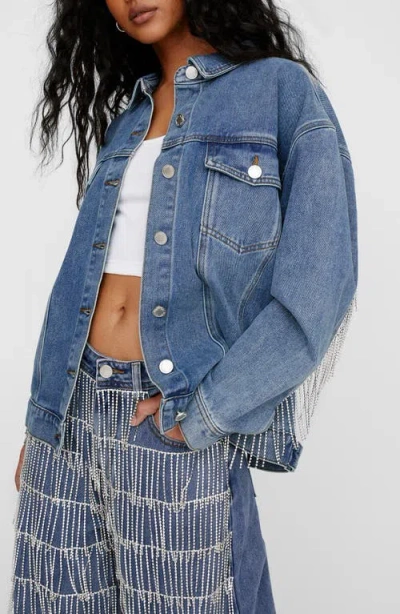 Nasty Gal Diamante Fringe Denim Jacket
