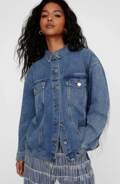 Nasty Gal Diamante Fringe Denim Jacket