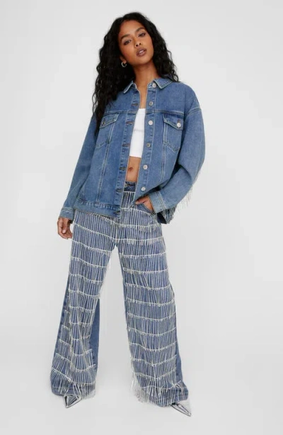 Nasty Gal Diamante Fringe Denim Jacket