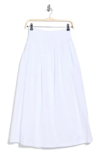Calvin Klein Smocked Waist Cotton Poplin Skirt In White