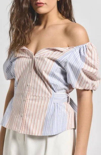 Derek Lam 10 Crosby Davina Stripe Off The Shoulder Belted Top