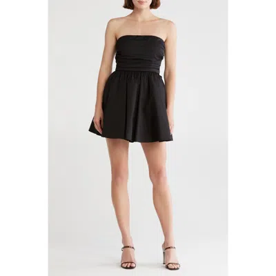 Lush Pleated Bodice Strapless Minidress In Black