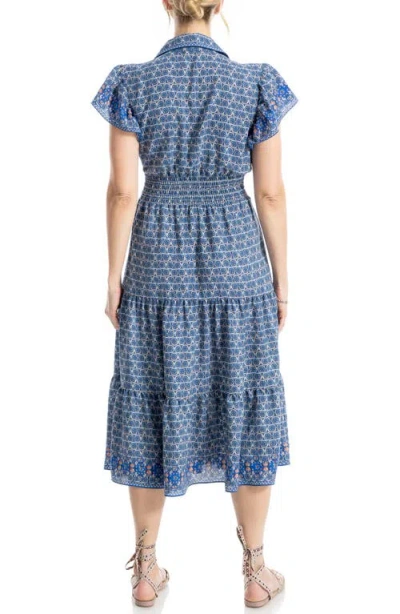 Max Studio Floral Tie Front Shirtdress In Blue
