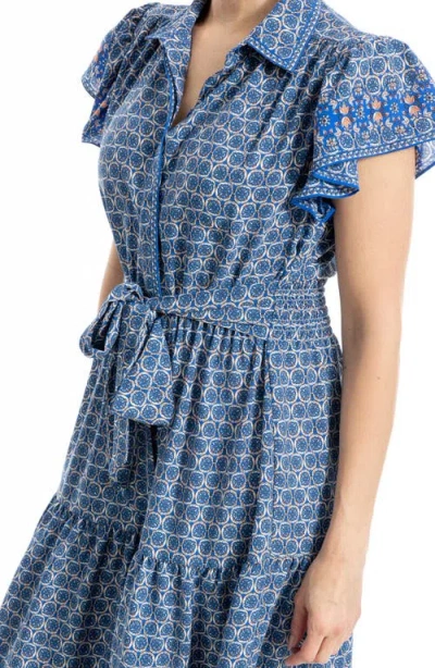 Max Studio Floral Tie Front Shirtdress In Blue