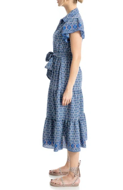 Max Studio Floral Tie Front Shirtdress In Blue