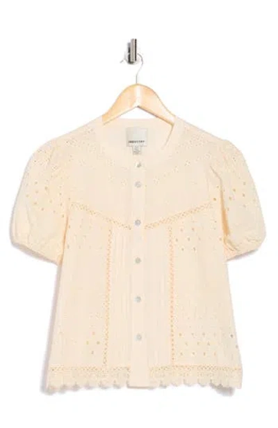 Industry Republic Clothing Embroidered Eyelet Puff Sleeve Button-up Shirt