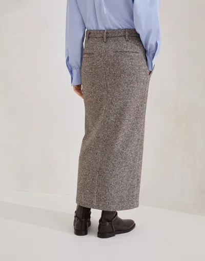 Brunello Cucinelli Slit-front Pencil Maxi Skirt In Brown