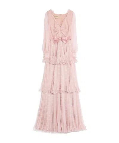 Valentino Plus De Pois Printed Crepe Chiffon Maxi Skirt In Pink