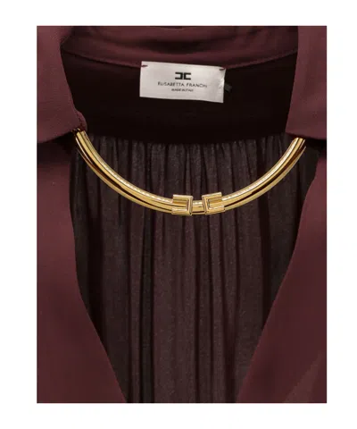 Elisabetta Franchi Jewel Detailed Georgette Blouse In Burgundy