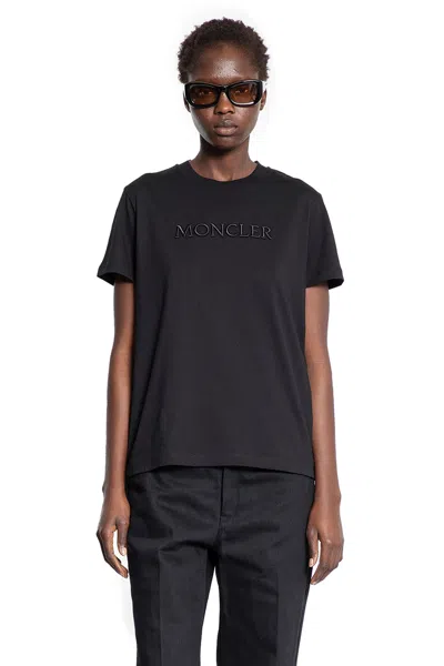 Moncler Black T-shirt With Embroidered Logo On The Front And Logo Patch On The Sleeve In Cotton Woma In Multi