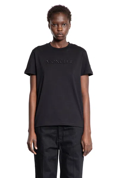 Moncler Black T-shirt With Embroidered Logo On The Front And Logo Patch On The Sleeve In Cotton Woma In Multi