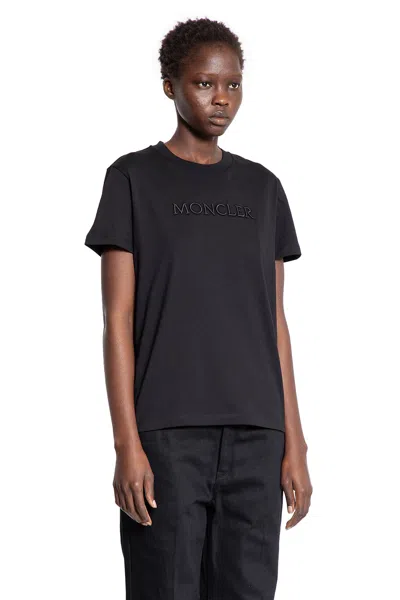 Moncler Black T-shirt With Embroidered Logo On The Front And Logo Patch On The Sleeve In Cotton Woma In Multi