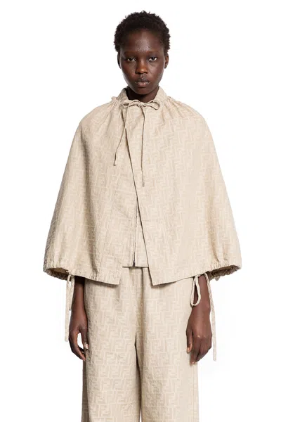 Fendi Woman Beige Coats In Neutral