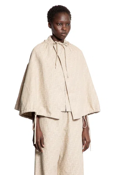 Fendi Woman Beige Coats In Neutral