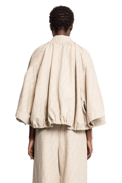 Fendi Woman Beige Coats In Neutral