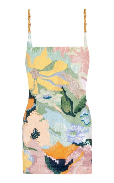 La Fuori Floral Jacquard Embroidered Mini In Multi