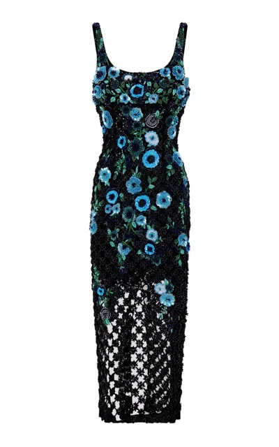 La Fuori Midnight Azul Embroidered Dress In Multi