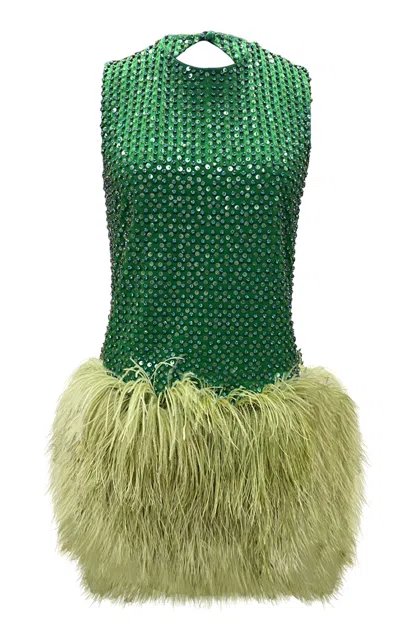 La Fuori Emerald Crystal Embroidered Dress In Green
