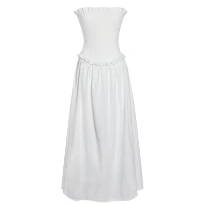 Miss Circle New York Women's White Quadiya Smock Top Strapless Drop Waist Midi Dress