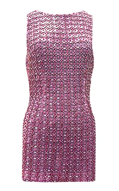 La Fuori Crystal Rose Embroidered Mini Dress