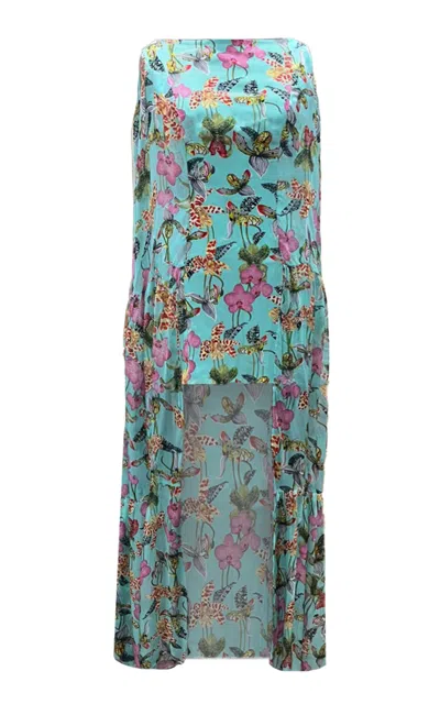 La Fuori Teal Orchid Bouquet Dress In Blue