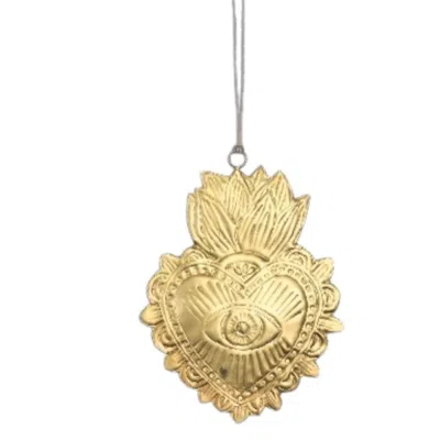 Lila Rasa Gold Evil Eye Milagro Sacred Heart Hanging Ornament X 2 Pcs