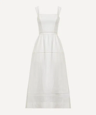 Reformation Womens Everett Square-neck Linen Midi Dress White In White