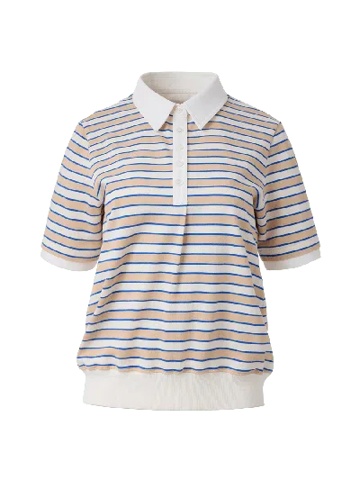 Elune Mode Women's Striped Blouson Top _ Sand Blue Stripe