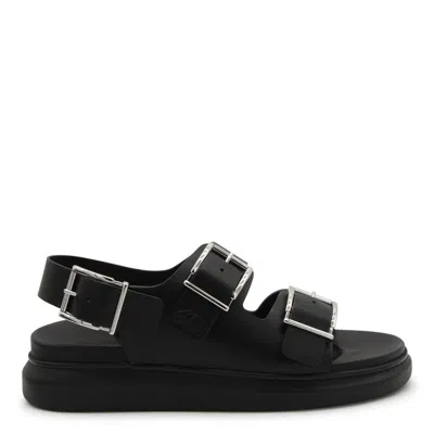 Alexander Mcqueen Black Slide Sandals With Embossed Logo In Leather Man