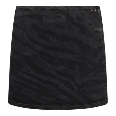 Ganni Tiger-print Denim Mini Wrap Skirt In Black