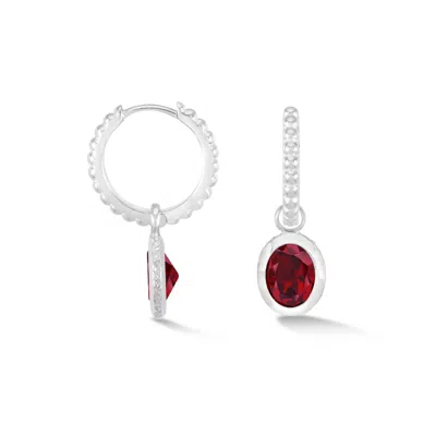 Dower & Hall Women's Silver / Red Oval Garnet Array Hoops In Sterling Silver