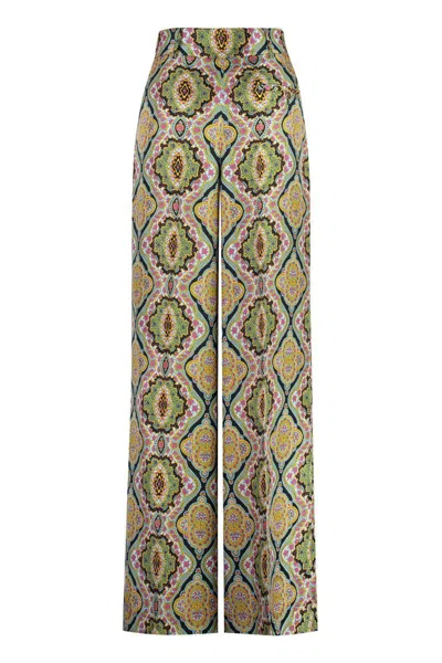 Etro Wide-leg Trousers With Floral-geometry Pattern In Gray