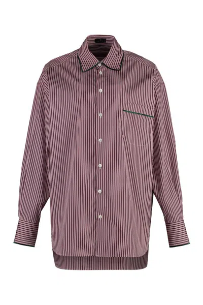 Etro Striped Cotton Shirt In Burgundy