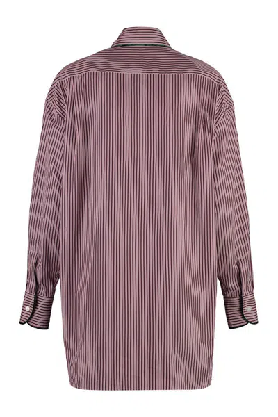 Etro Striped Cotton Shirt In Burgundy