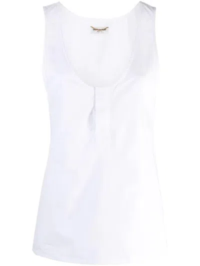 Saint Laurent Paris Women Canotta Henley In Popeline Di Cotone