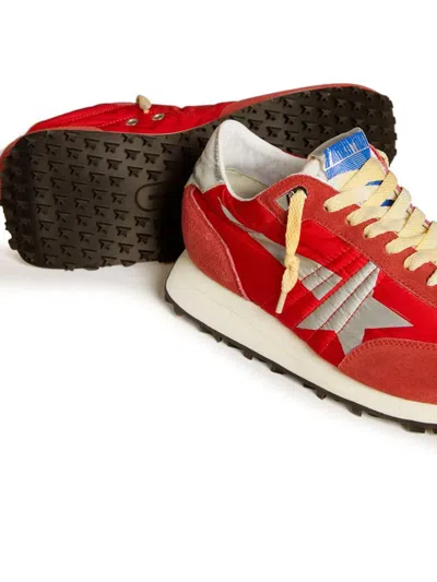 Golden Goose Marathon Sneakers With Red Nylon Upper And Silver Star Shoes