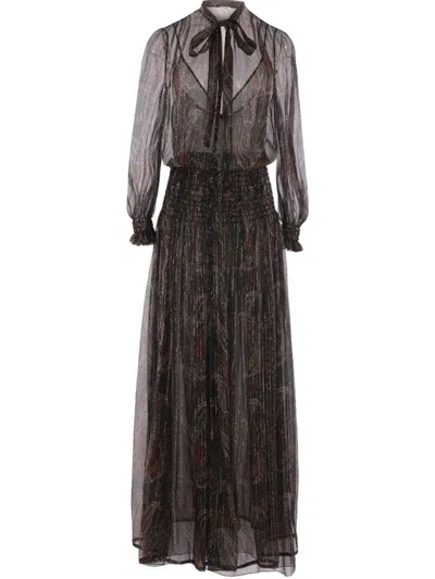 Saint Laurent Semi-sheer Lavallière Maxi Dress In Lurex Paisley